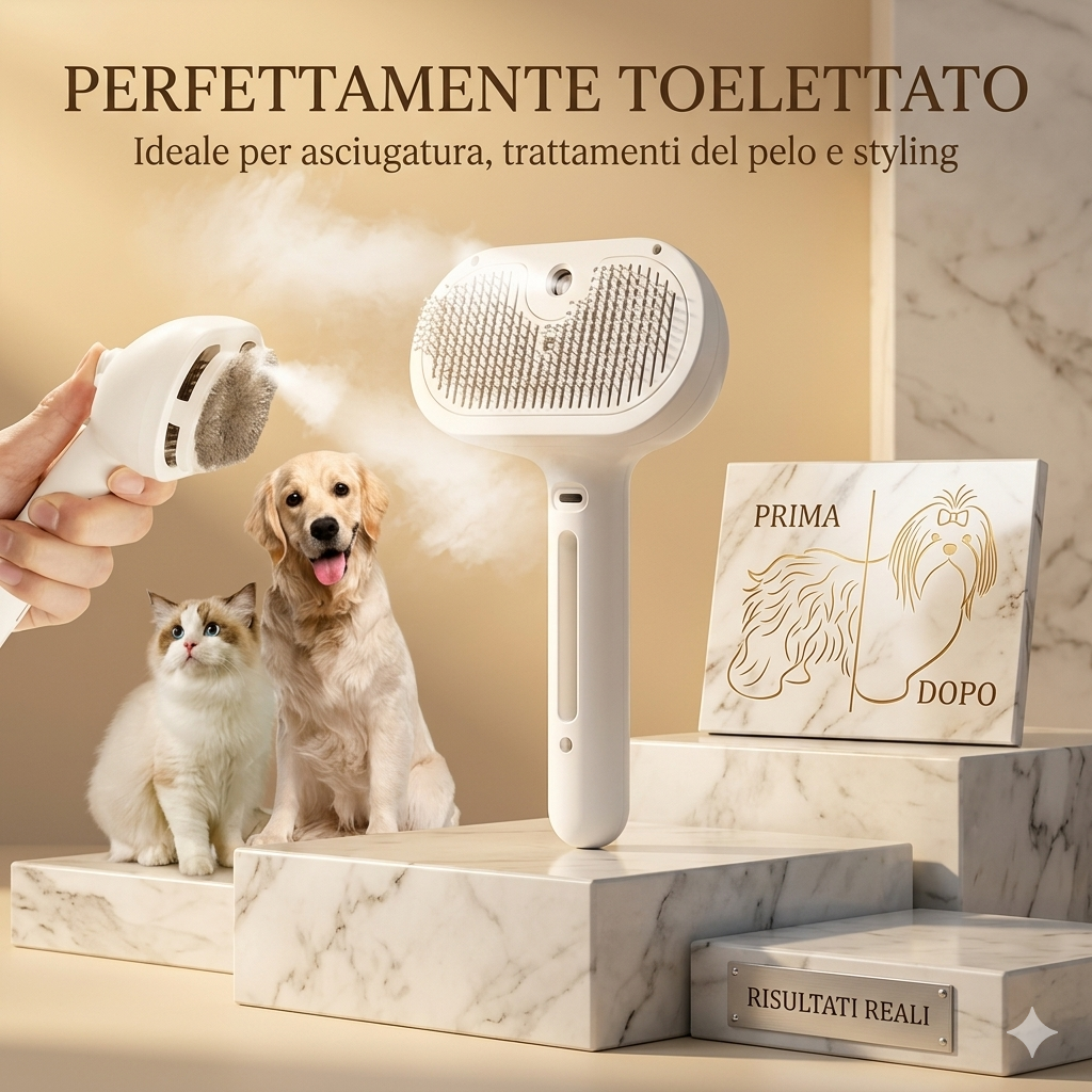 VapoBrush Prosolvelab™ - Spazzola a Vapore Massaggiante 3 in 1 per Cani e Gatti