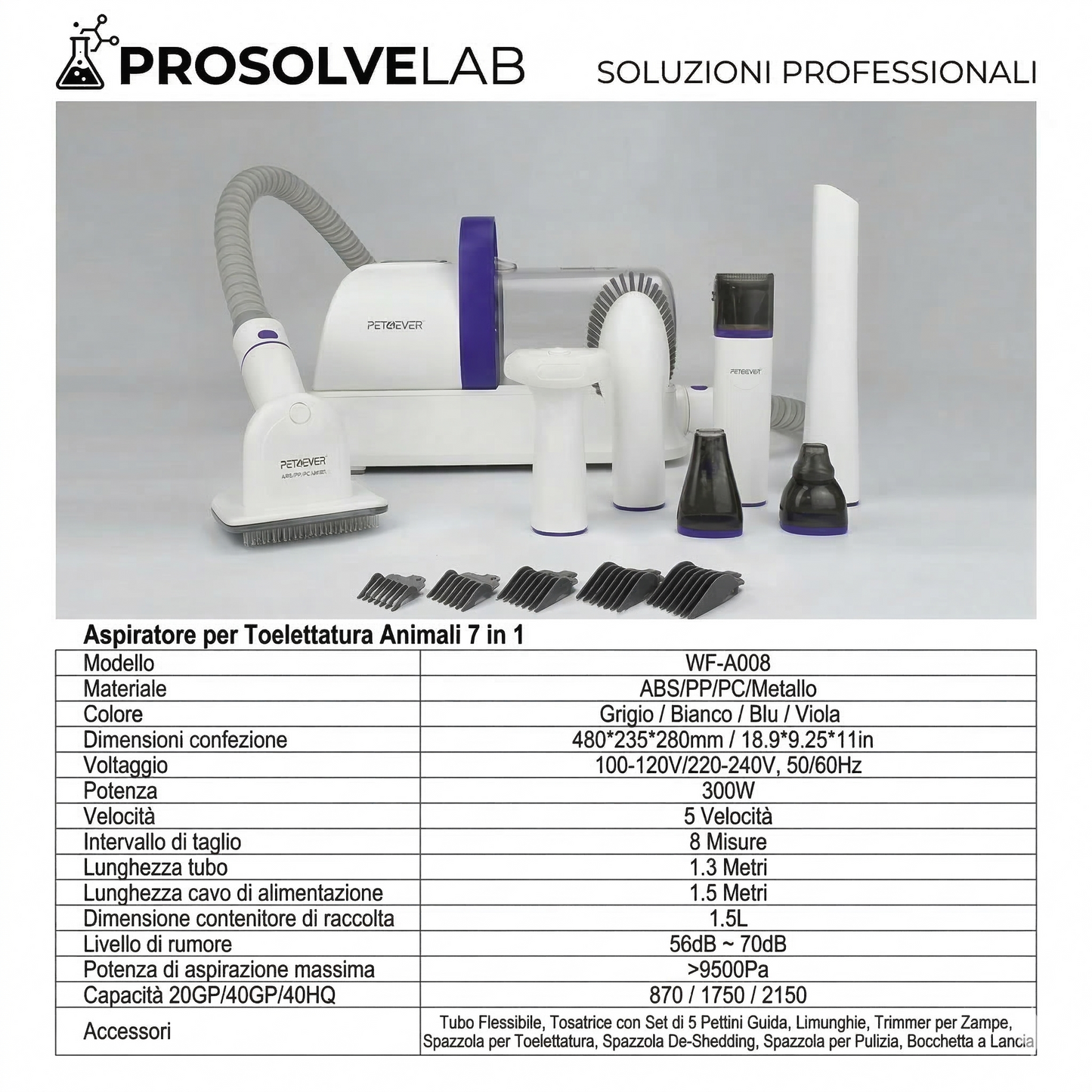 Aspiratore per Toelettatura 7 in 1 per Cani e Gatti | ProsolveLab