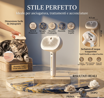 VapoBrush Prosolvelab™ - Spazzola a Vapore Massaggiante 3 in 1 per Cani e Gatti